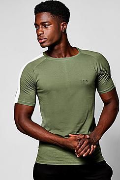 Boohoo Raglan Muscle Panel T-shirt With Man Logo