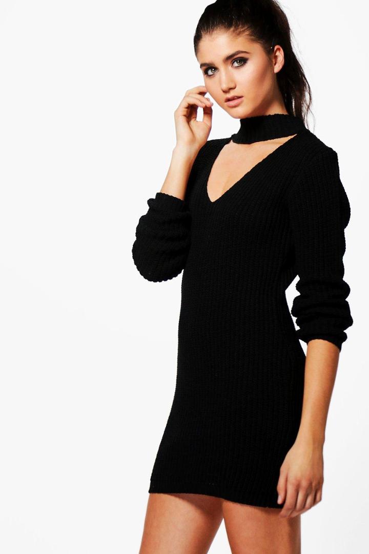 Boohoo Poppy Choker Jumper Dress Black