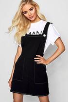 Boohoo Contrast Top Stitch Button Pinafore Dress