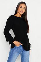 Boohoo Frill Hem Slash Neck Knitted Mini Dress