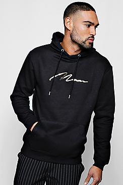 Boohoo Gold Foil Print Man Signature Hoodie