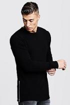 Boohoo Crew Neck Knitted Side Zip Sweater