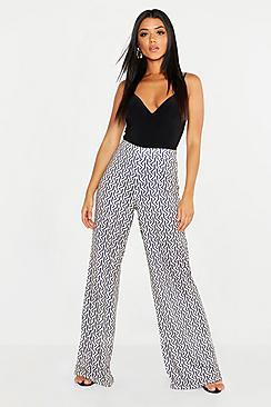 Boohoo Geo Print Satin Wide Leg Trouser