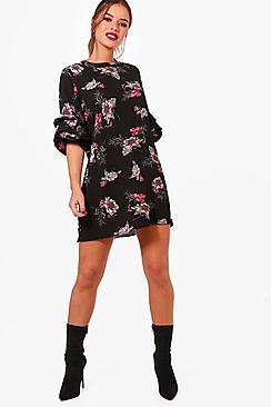 Boohoo Petite Stephanie Floral Shift Wrap Dress