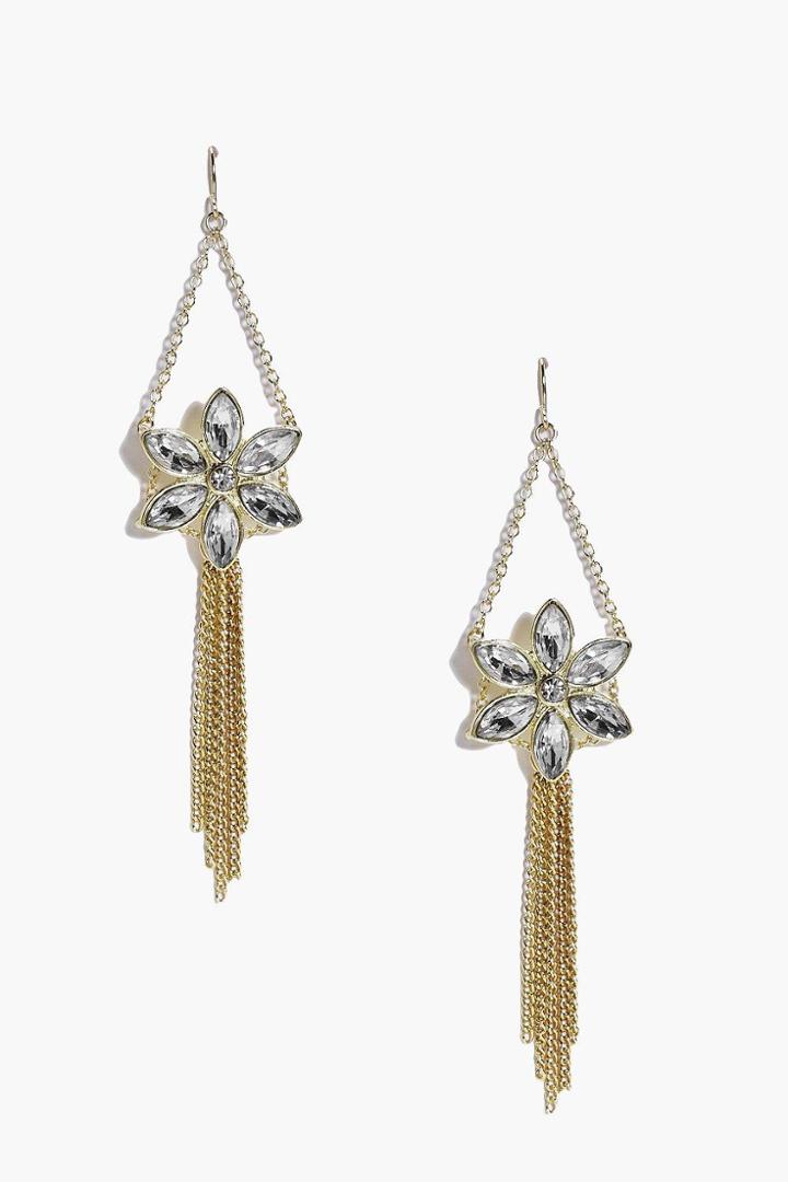 Boohoo Kayla Floral Diamante Drop Earrings Gold