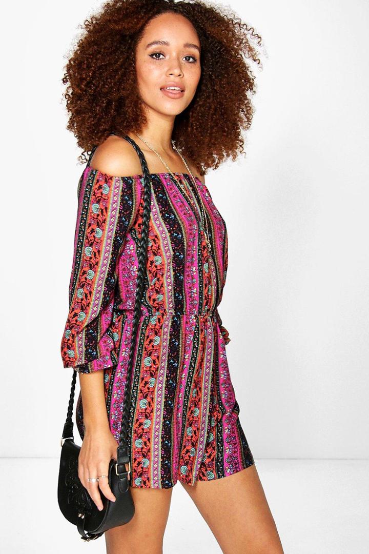 Boohoo Olivia Off The Shoulder Paisley Playsuit Multi
