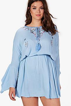 Boohoo Plus Georgia Boutique Embroidered Smock Dress