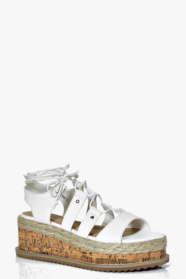 Boohoo Laura Cork Espadrille Ghillie Flatform White