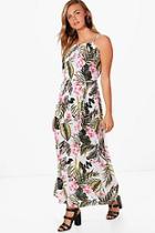 Boohoo Elsie Palm Print High Neck Maxi Dress