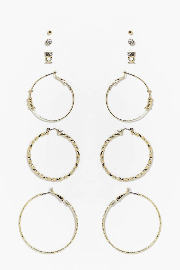 Boohoo Alexis Mixed Hoop & Stud Earring Set Gold