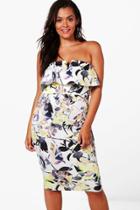 Boohoo Plus Lucy Floral Ruffle Bandeau Midi Dress Multi