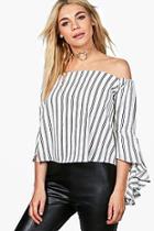 Boohoo Abbie Stripe Wide Sleeve Off The Shoulder Top