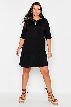 Boohoo Plus Drop Hem Short Sleeve Jersey Smock Dress