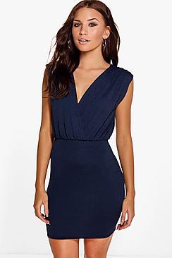 Boohoo Anne Crepe Wrap Over Bodycon Dress