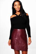 Boohoo Zoey Rib Knit Cold Shoulder Jumper Black