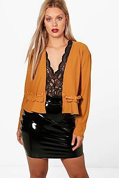 Boohoo Plus Crepe Ruffle Crop Blazer