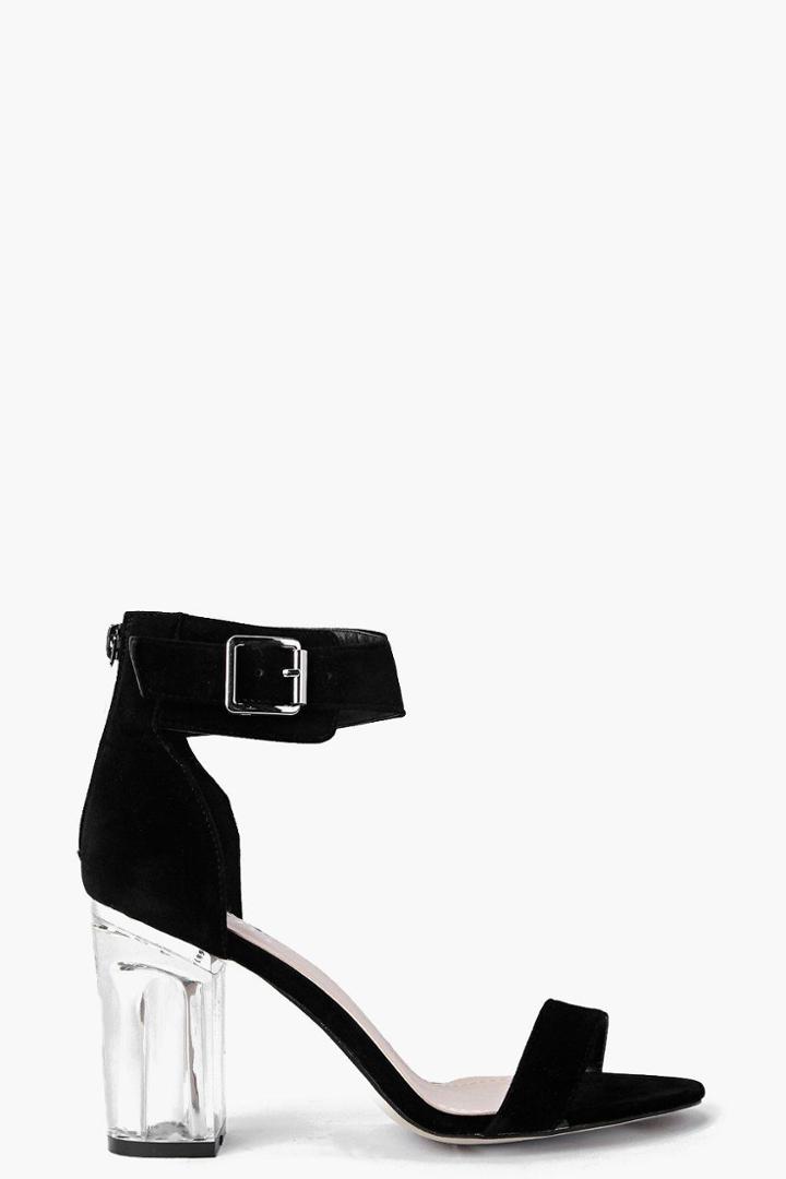 Boohoo Ivy Clear Block Heel Two Part Black