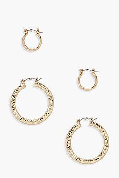Boohoo Elle Hammered Hoop 2 Pack