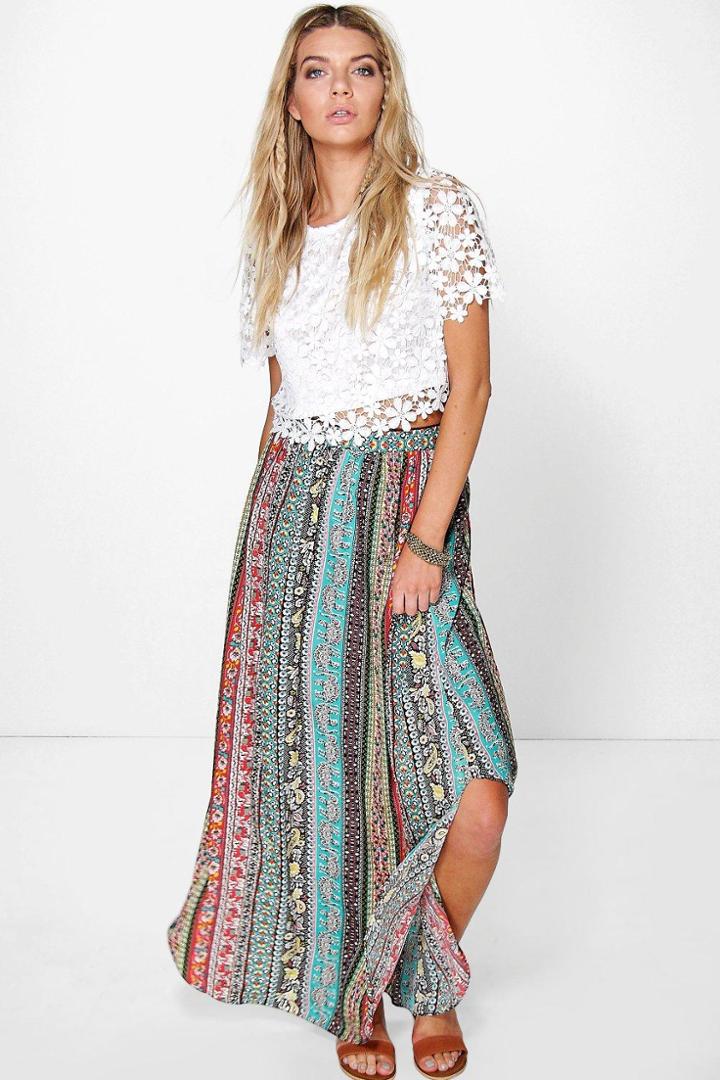 Boohoo Freya Multi Print Woven Maxi Skirt Multi