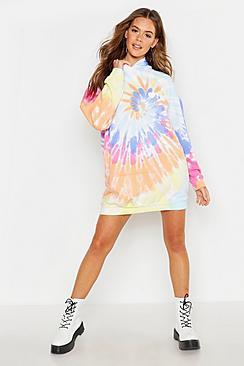 Boohoo Rainbow Tie Dye Hoodie Sweat Dress