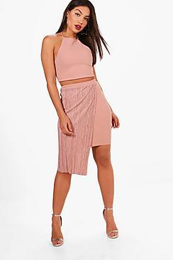 Boohoo Strappy Crop And Pleated Mini Skirt Set