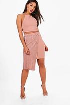 Boohoo Strappy Crop And Pleated Mini Skirt Set