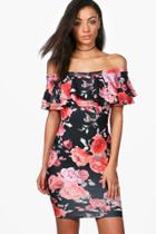 Boohoo Tall Faye Off The Shoulder Ruffle Floral Dress Multi