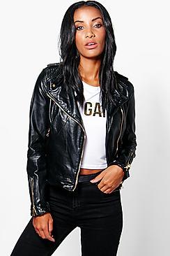 Boohoo Leah Leather Look Biker Jacket