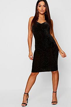 Boohoo Glitter Ruched Back Midi Dress