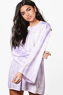 Boohoo Millie Tie Dye Wide Sleeve Sweat Dress