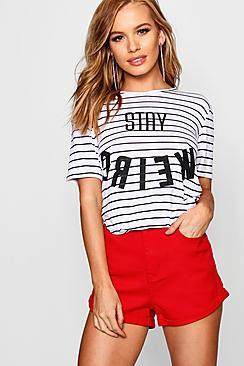 Boohoo Petite Sarah Stripe Slogan Tee