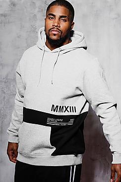 Boohoo Big And Tall Colour Block Printed Hoodie