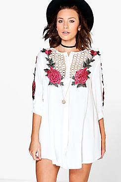 Boohoo Petite Daniella Embroidered Shirt Dress