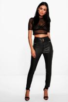 Boohoo Maya 3 Button High Rise Coated Skinny Trousers Black