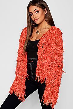 Boohoo Chenille Shaggy Knit Cardigan