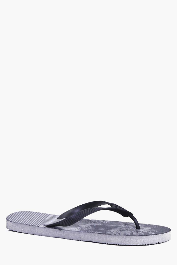 Boohoo Palm Tree Print Flip Flops Black