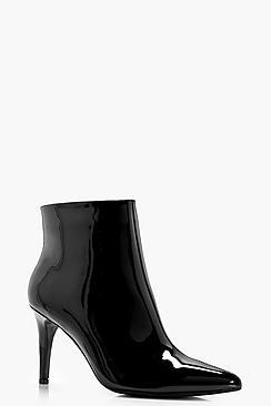 Boohoo Mid Heel Pointed Toe Patent Shoe Boot