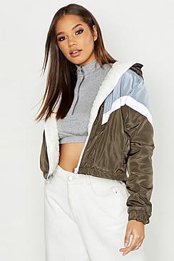 Boohoo Fleece Lined Chevron Windbreaker