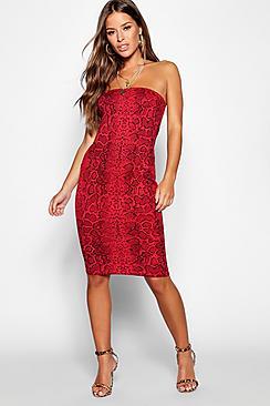 Boohoo Petite Snake Print Bandeau Dress