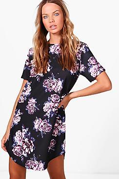Boohoo Georgina Cap Sleeve Floral Shift Dress