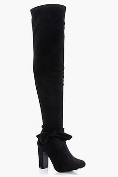 Boohoo Serena Bow Trim Over The Knee Boot