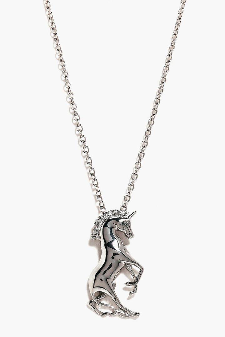 Boohoo Freya Unicorn Charm Pendant Necklace Silver