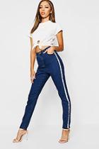 Boohoo High Rise Diamante Stripe Skinny Jeans