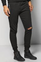 Boohoo Skinny Fit Distressed Joggers With Zip Pockets Black