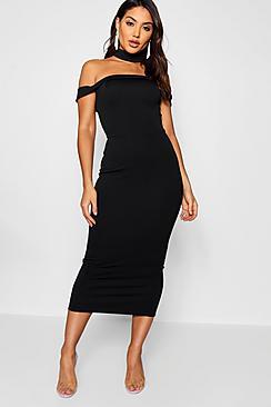 Boohoo Tassel Detail Bardot Midi Dress