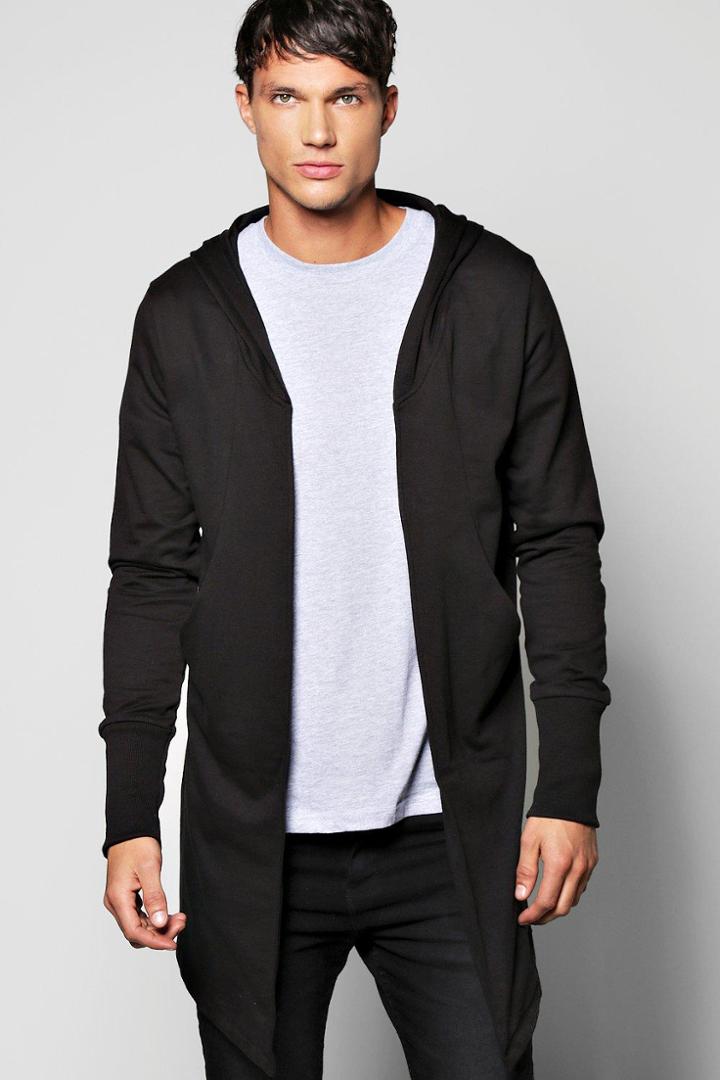 Boohoo Longline Hooded Cardigan With Extended Cuff Black