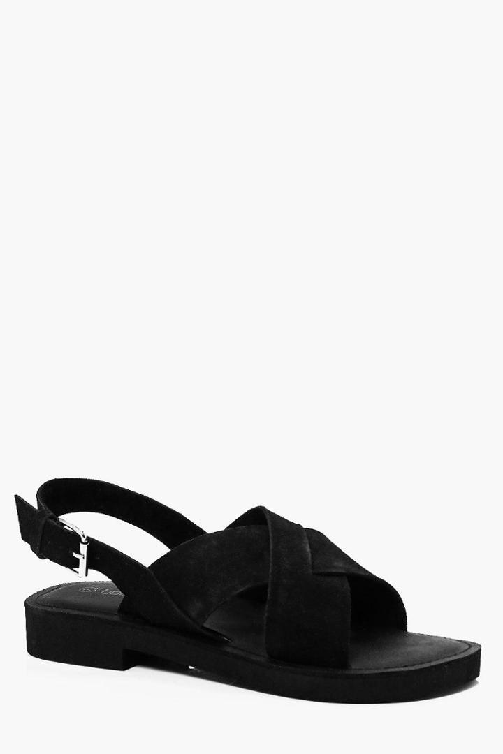 Boohoo Real Leather Heel Buckle Sandles Black