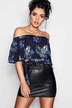 Boohoo Gracie Woven Floral Tie Side Bardot