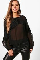 Boohoo Petite Frill Front Long Sleeve Blouse