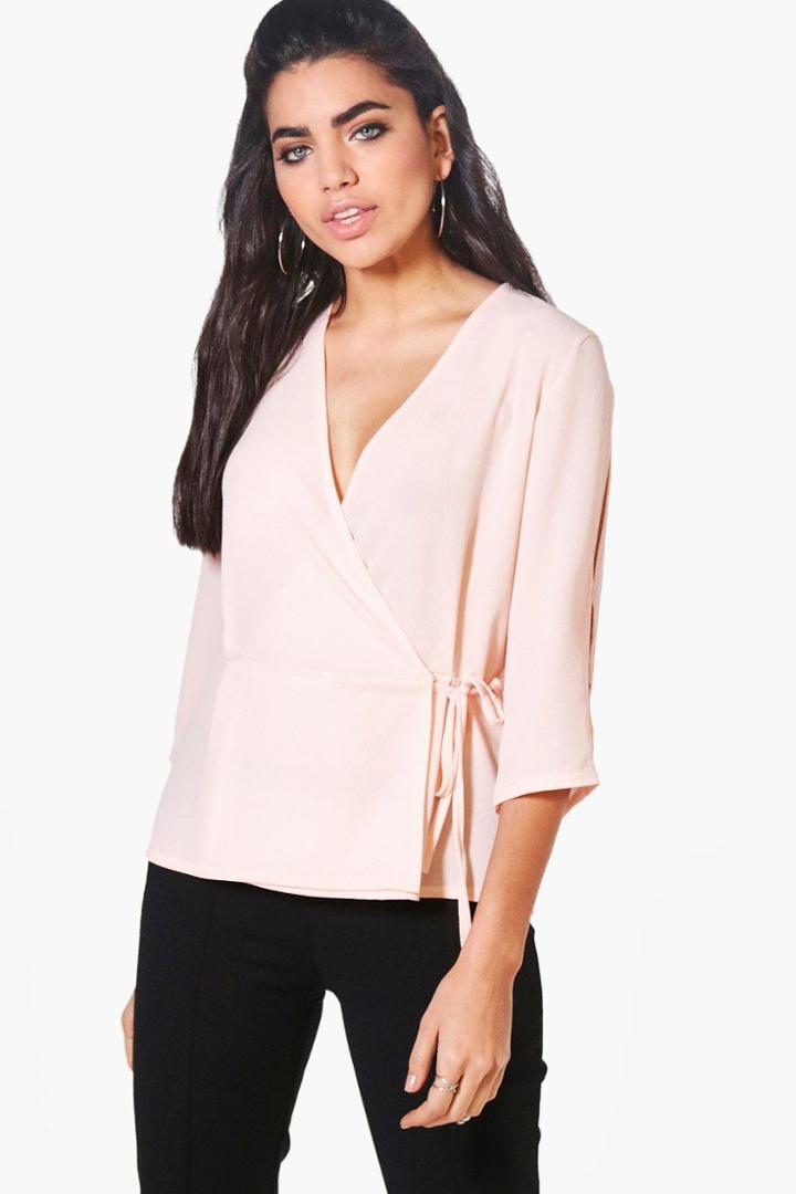 Boohoo Rebecca Wrap Over Tie Top Nude